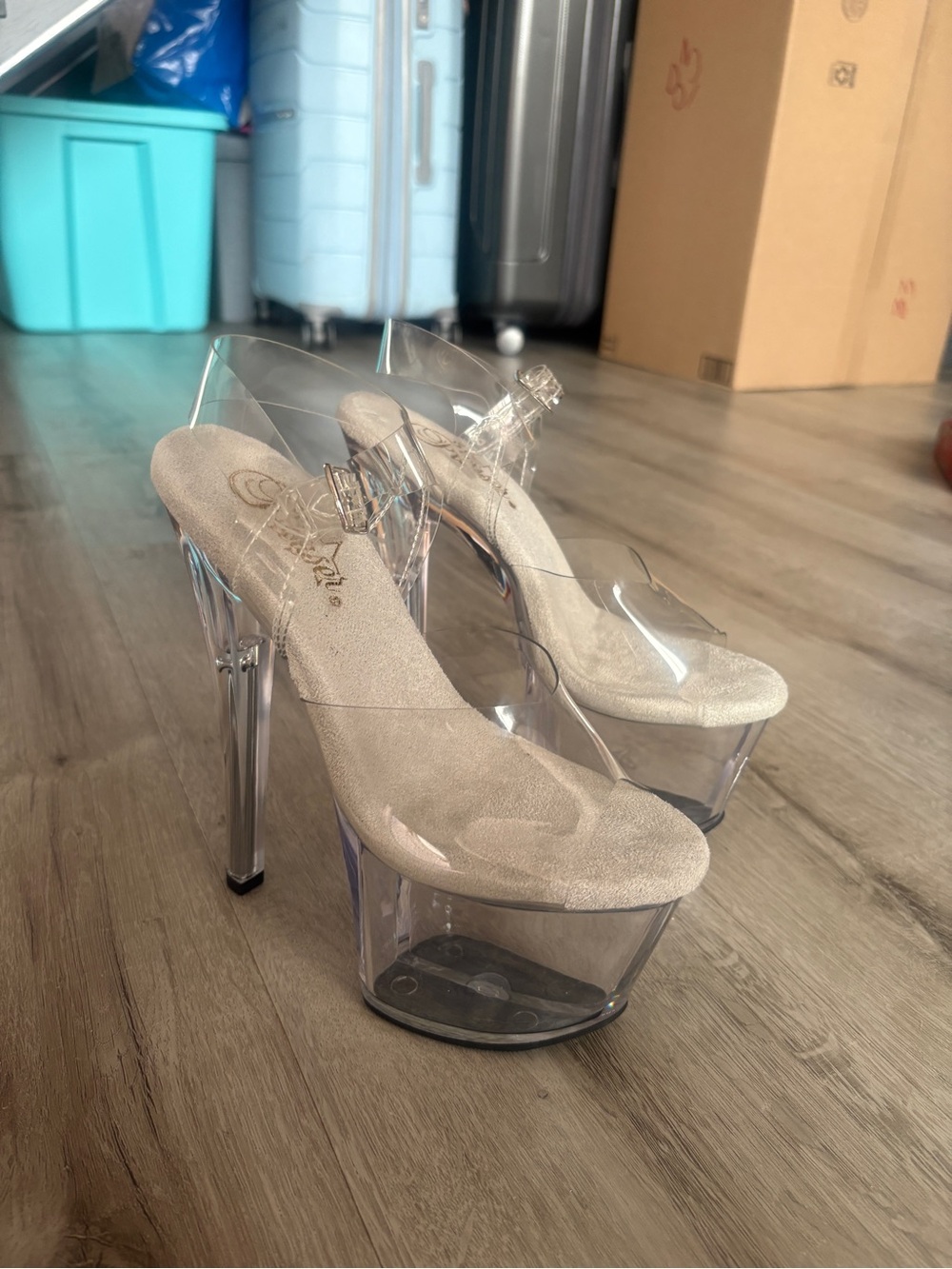 Pleaser Clear Platform High Heels - Sky-308